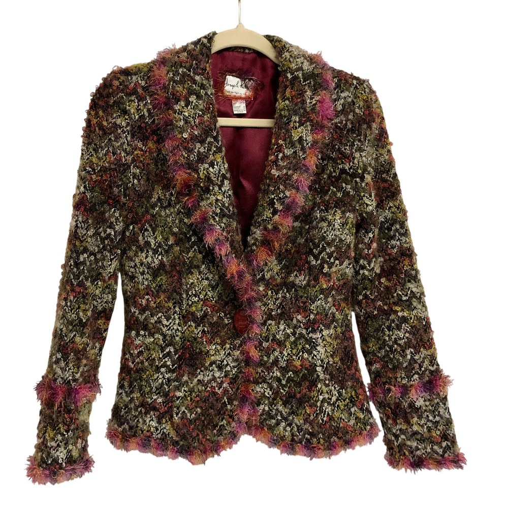 Joseph Ribkoff Jacket Women's 6 Colorful Funky Fuzzy Vintage 90s Statement Piece